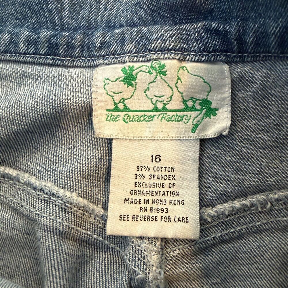 Quacker Factory Jeans Size 16 Blue Denim Hydrangea Floral Embroidered Stretch - Picture 7 of 11